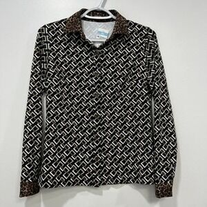 J Mclaughlin Betty Top XS NWT $178 Collar Long Sleeve Button Black Catalina